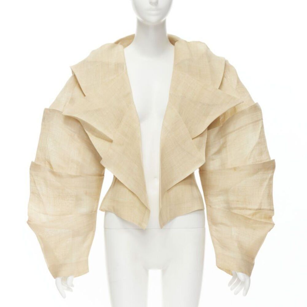 ISSEY MIYAKE 1991 Vintage Runway Dinosaur architectural pleated linen jacket XL
